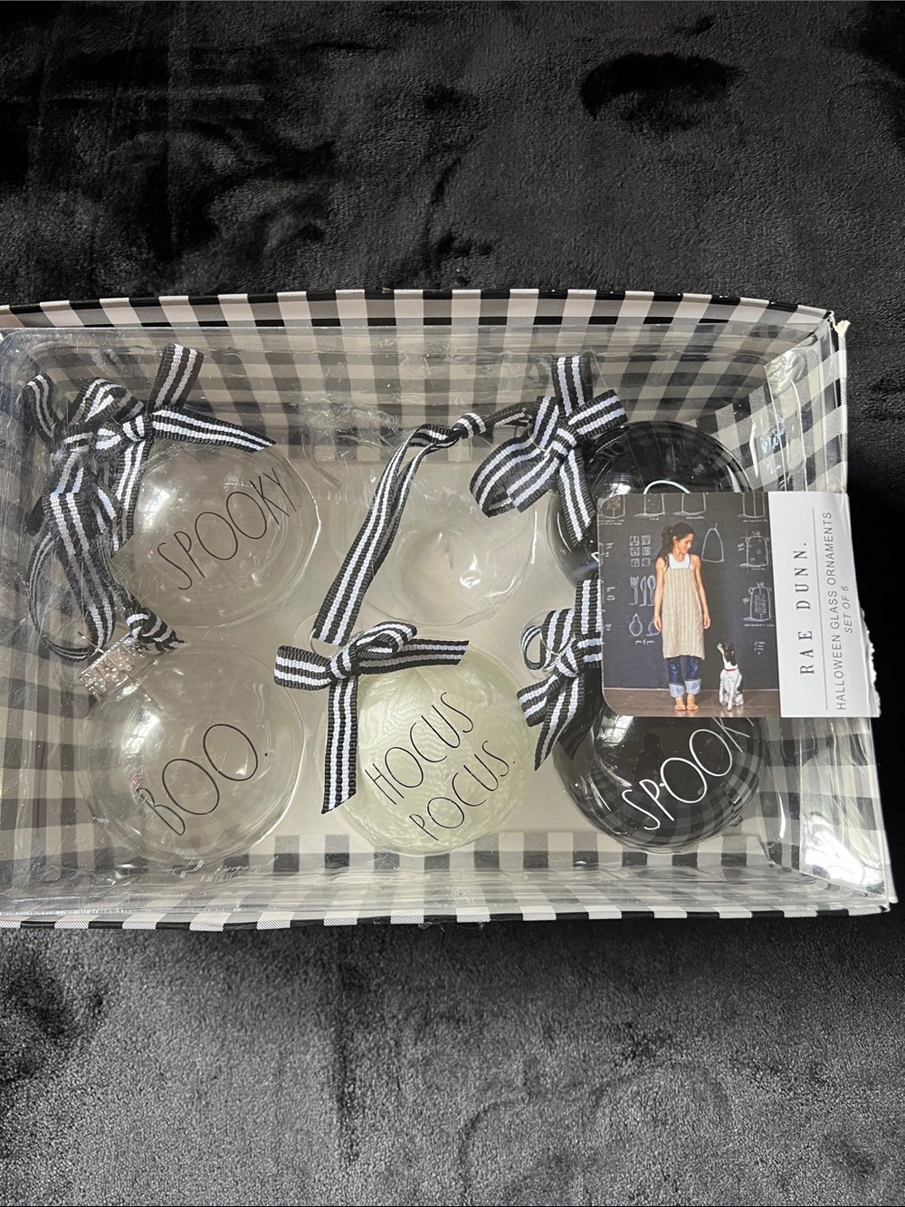 Rae Dunn Halloween Glass Ornament Set - Black, Clear / one missing